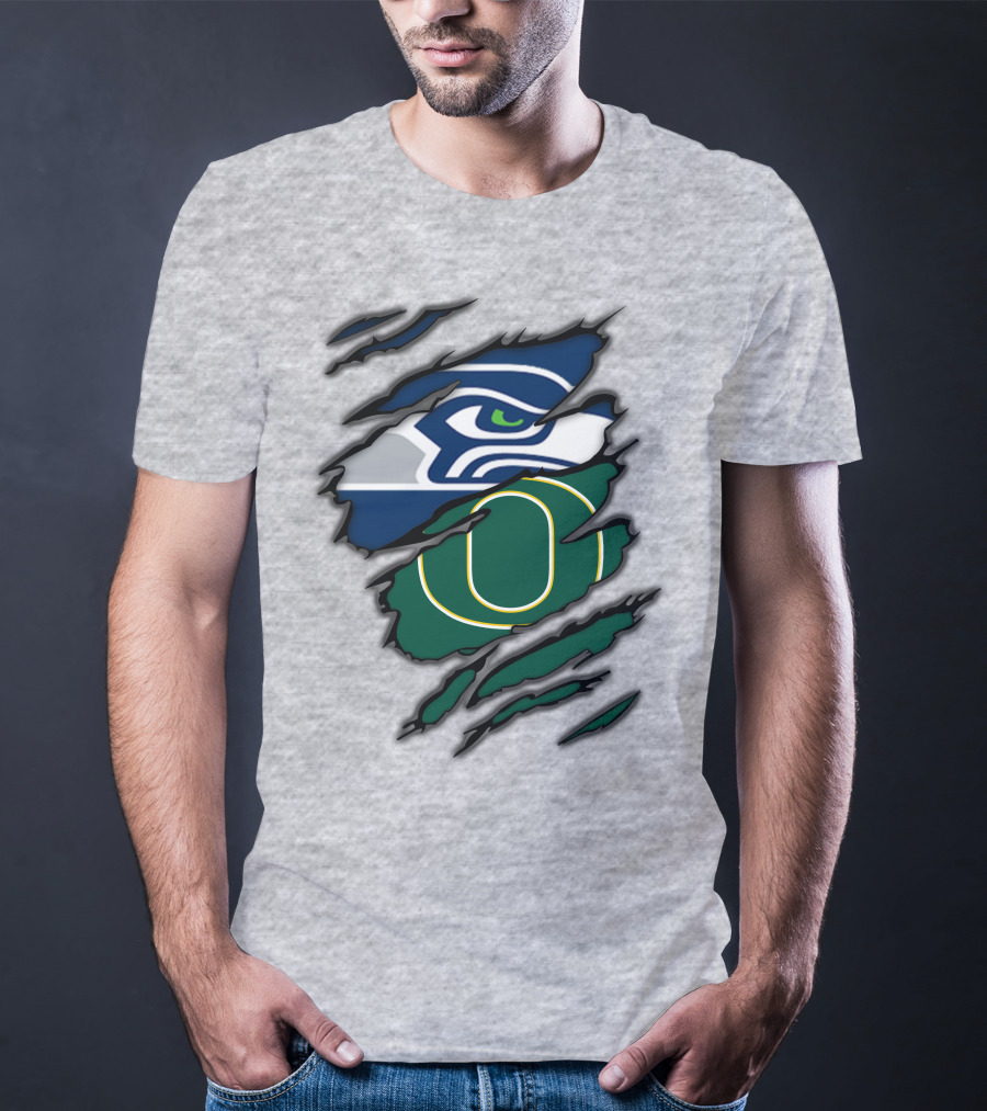 Seahawks Ducks Claw Style Logo Rip Combination T-Shirt
