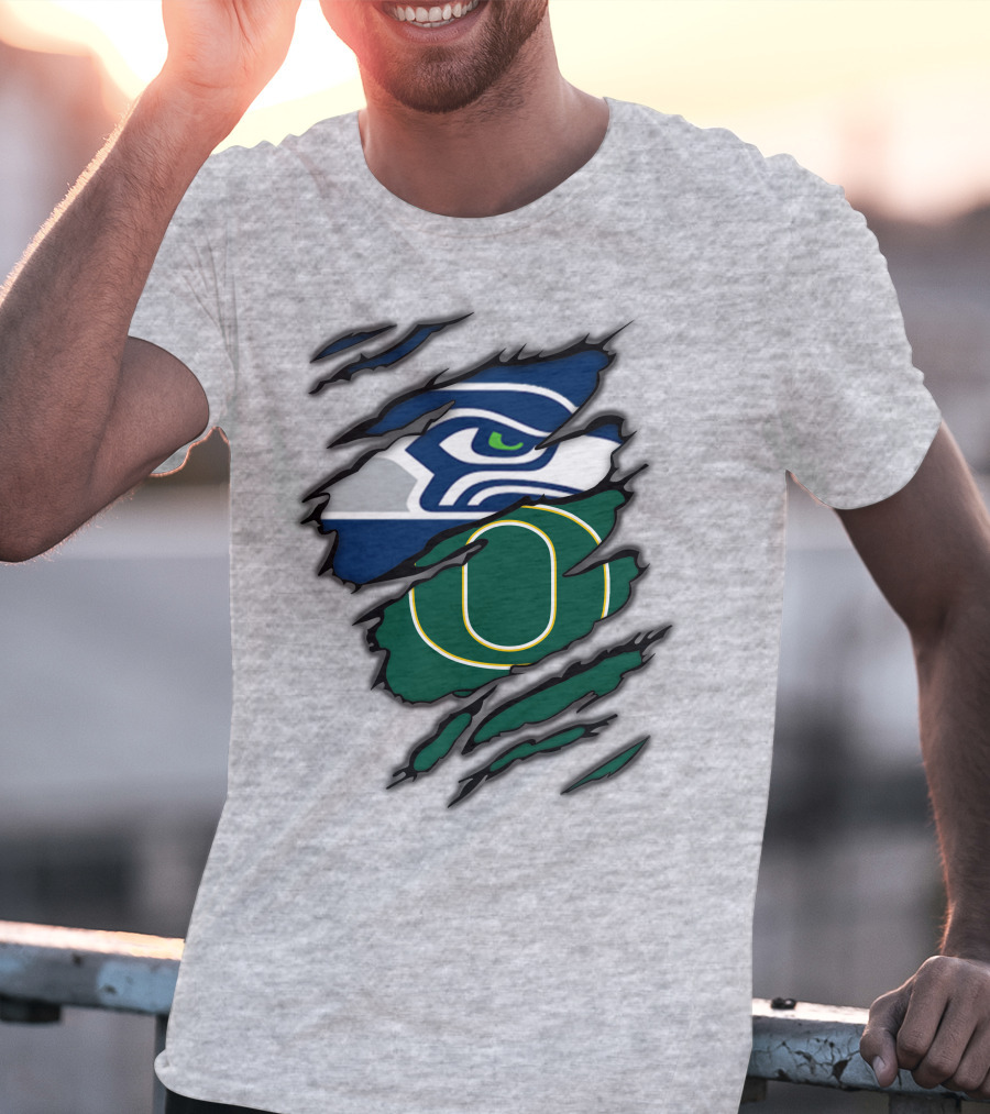 Seahawks Ducks Claw Style Logo Rip Combination T-Shirt