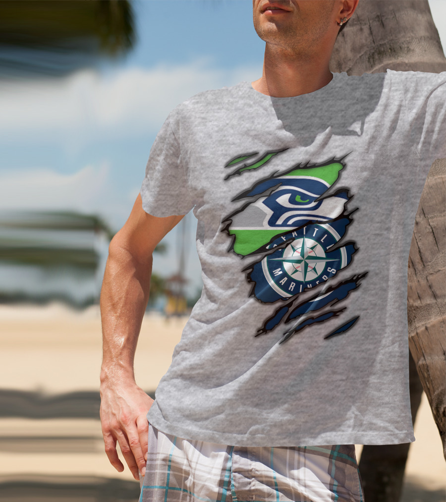 Seattle Seahawks Seattle Mariners Logo Fusion T-Shirt