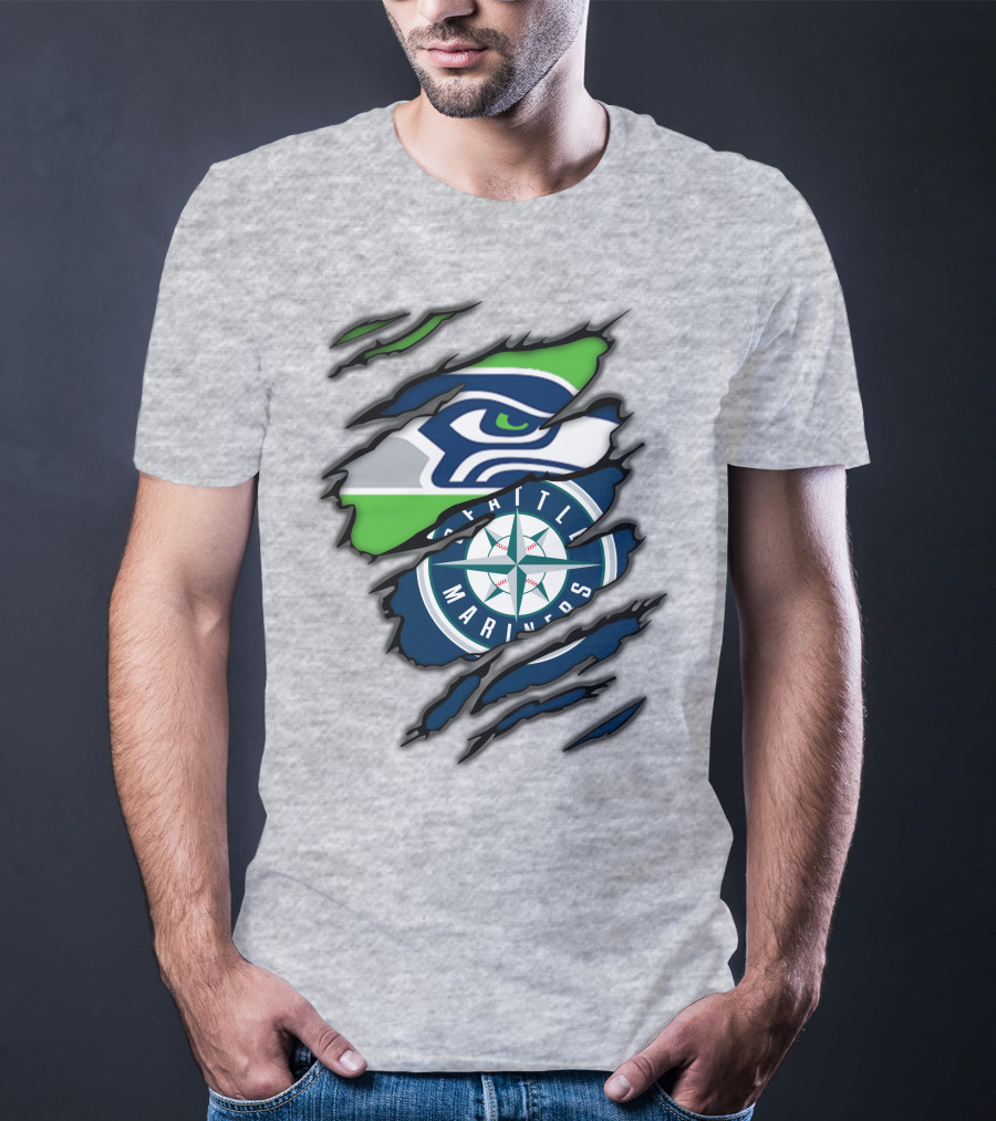 Seattle Seahawks Seattle Mariners Logo Fusion T-Shirt