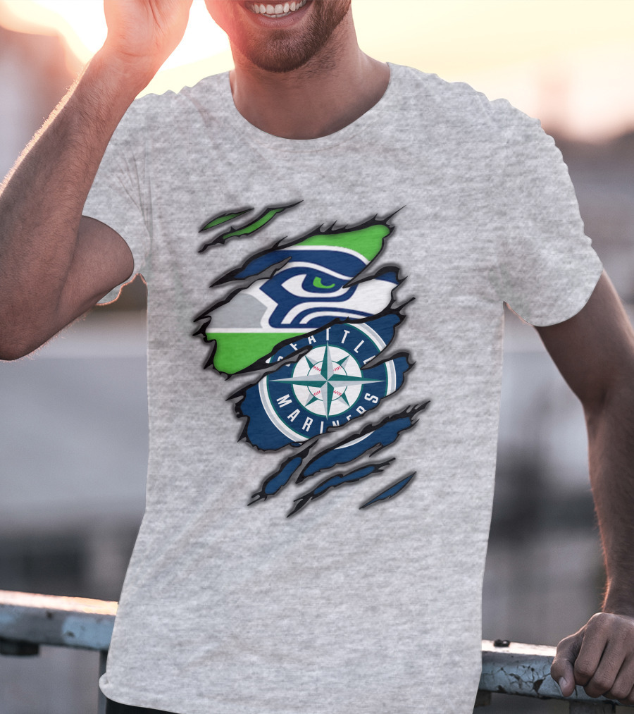 Seattle Seahawks Seattle Mariners Logo Fusion T-Shirt