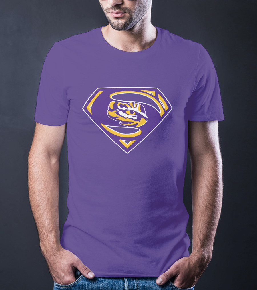 Superman LSU Tigers Logo Purple And Gold Tiger Eye T-Shirt