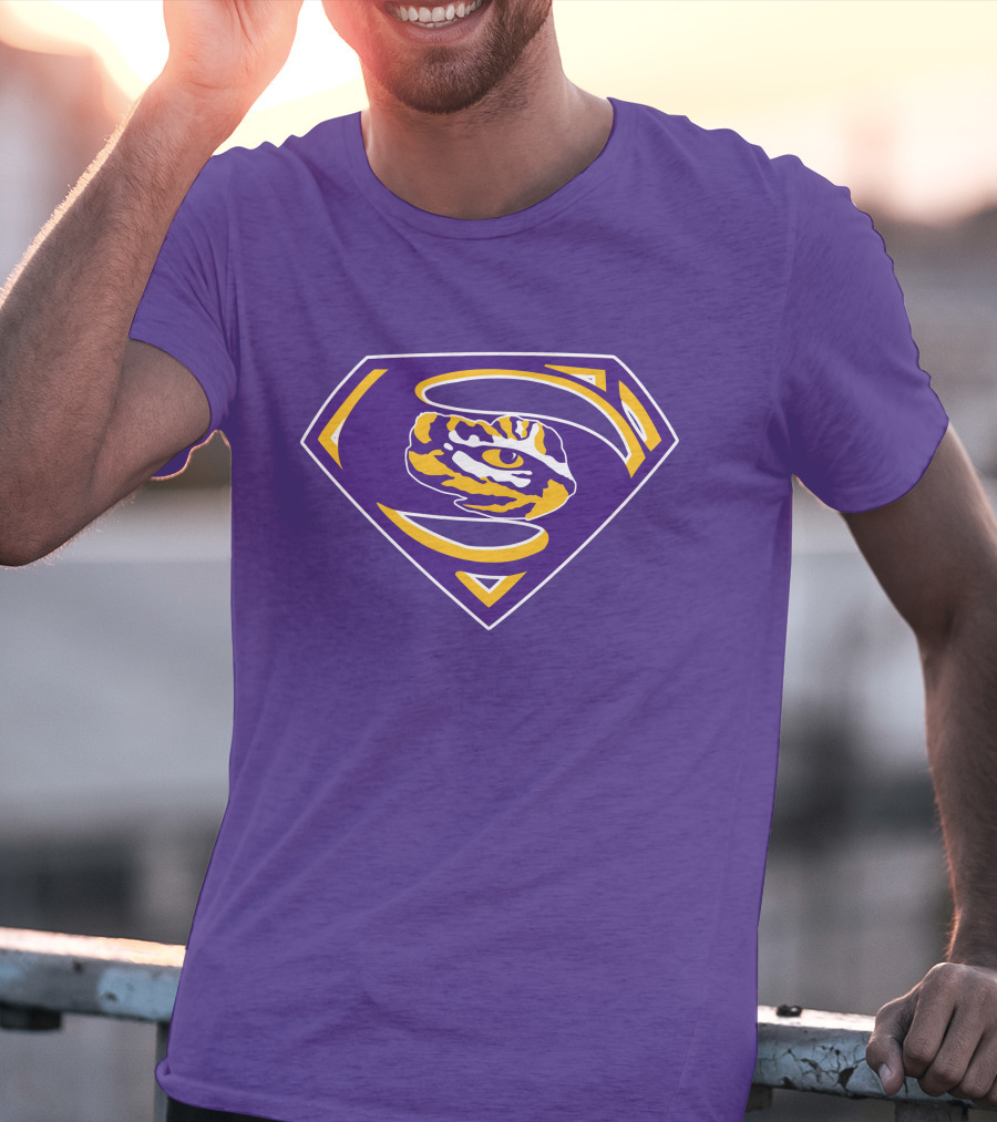 Superman LSU Tigers Logo Purple And Gold Tiger Eye T-Shirt