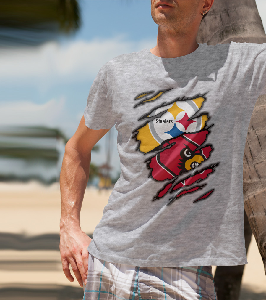 Steelers Cardinals Pittsburgh Louisville Torn Claw Marks Emblems T-Shirt