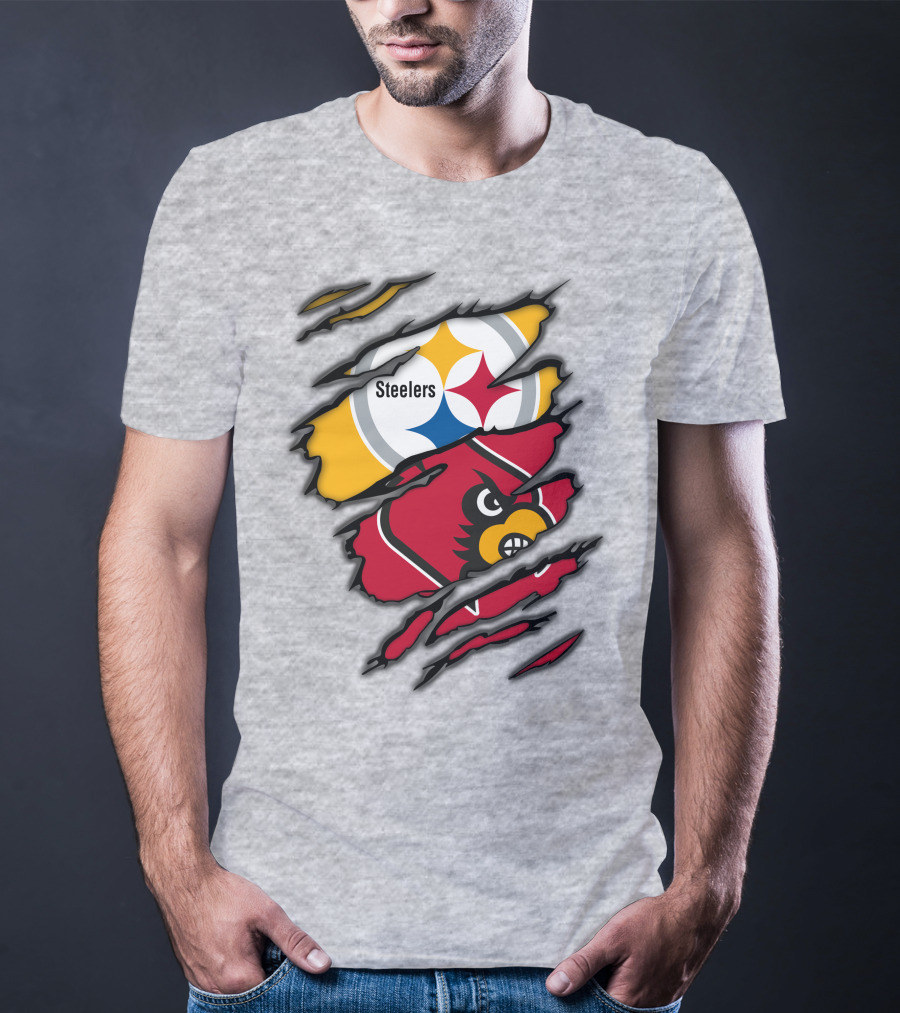 Steelers Cardinals Pittsburgh Louisville Torn Claw Marks Emblems T-Shirt