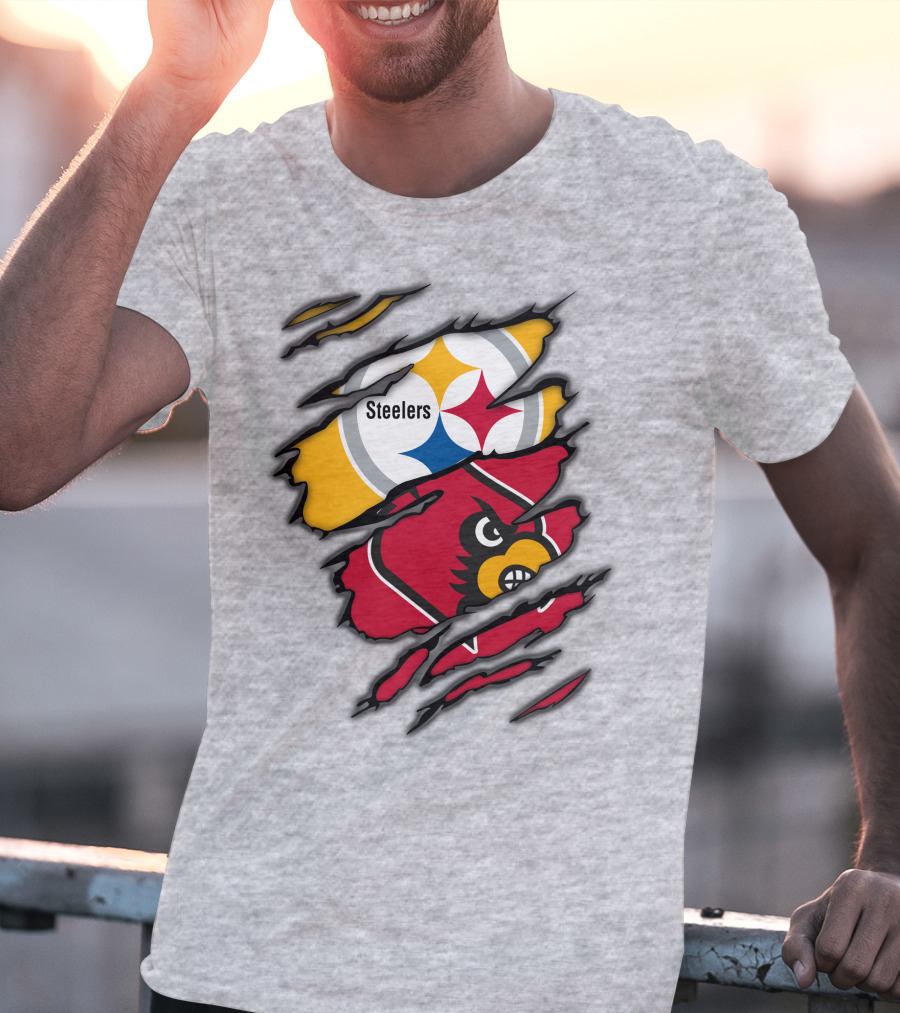 Steelers Cardinals Pittsburgh Louisville Torn Claw Marks Emblems T-Shirt