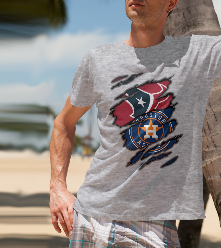 Houston Texans And Astros Logos Ripped T-Shirt
