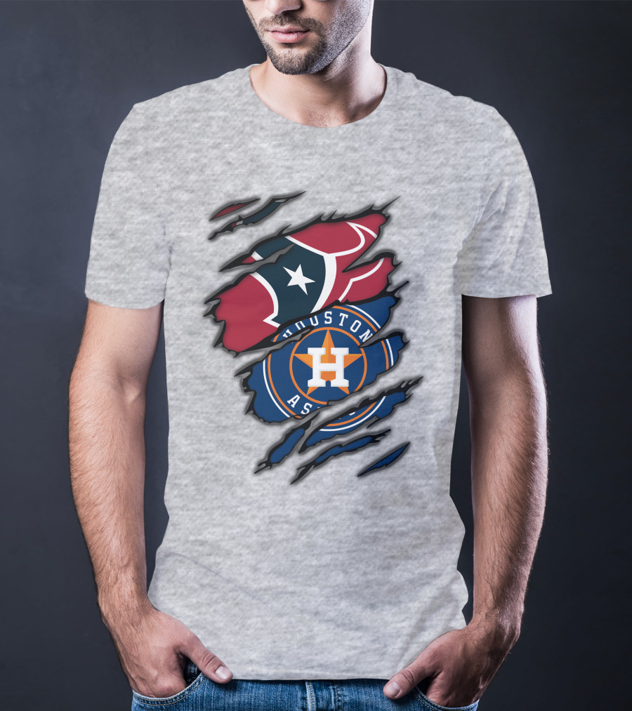 Houston Texans And Astros Logos Ripped T-Shirt
