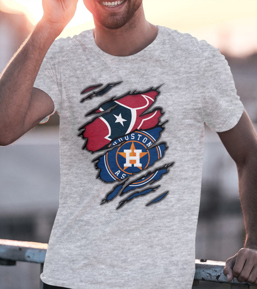 Houston Texans And Astros Logos Ripped T-Shirt