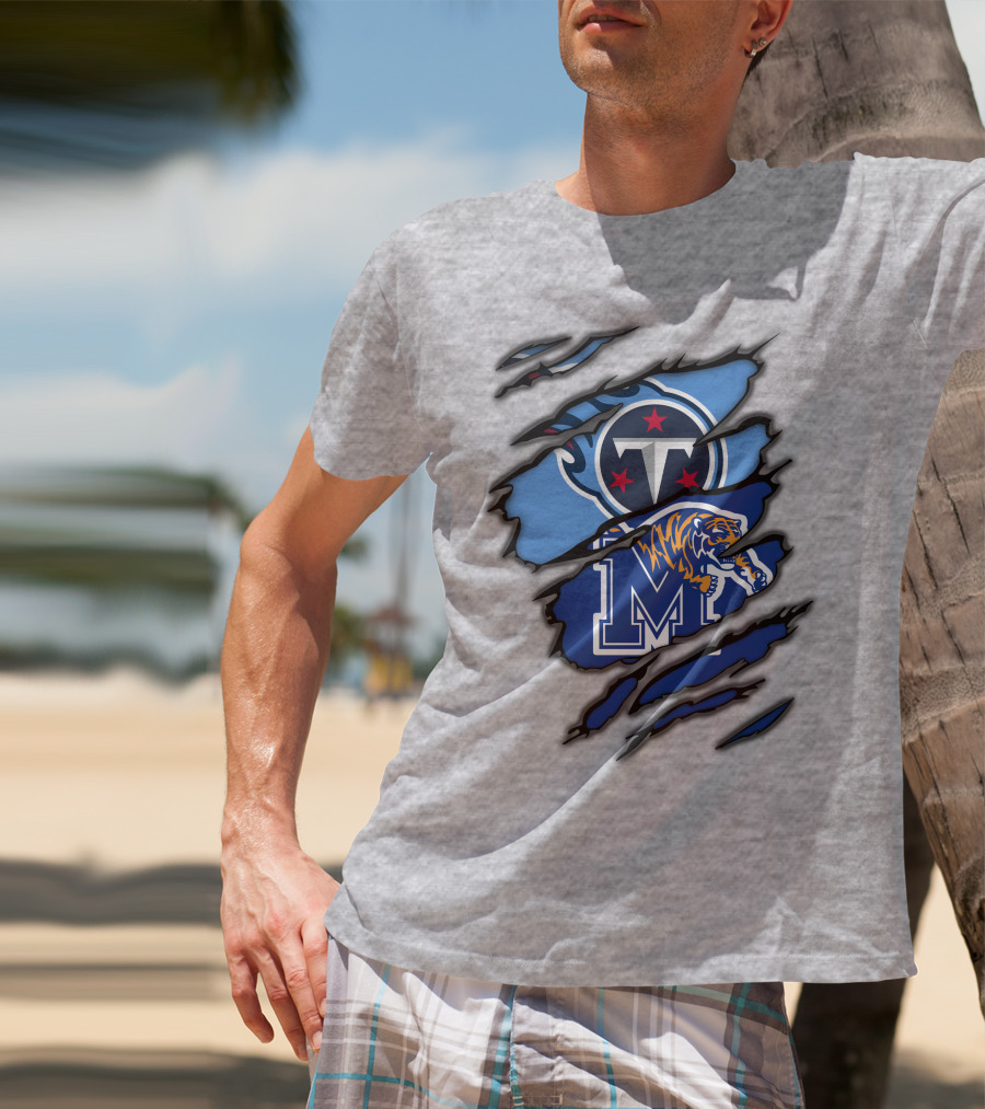 Tennessee Titans Memphis Tigers Claw Marks Logo Fusion T-Shirt