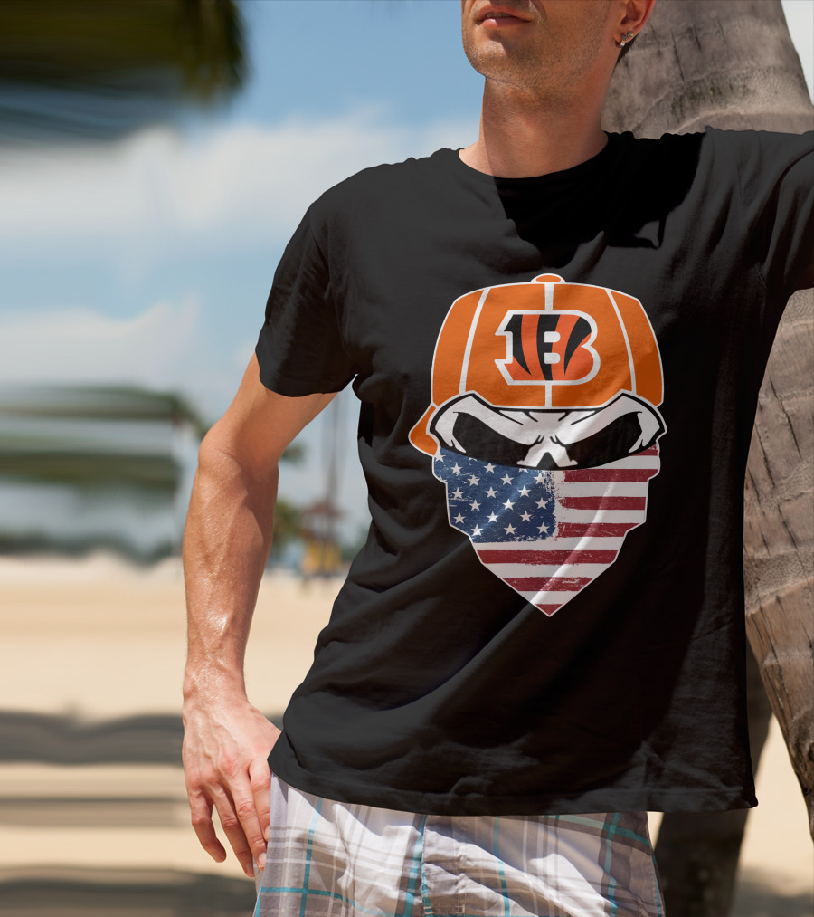 Bengals Skull American Flag Bandana T-Shirt