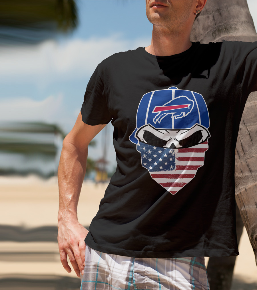 Bills Skull Buffalo Logo American Flag Bandana T-Shirt