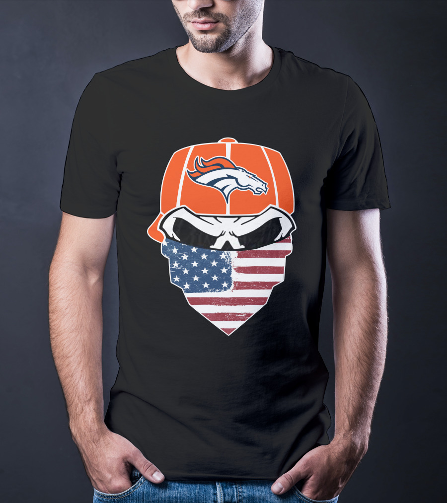 Broncos Skull With American Flag Bandana T-Shirt