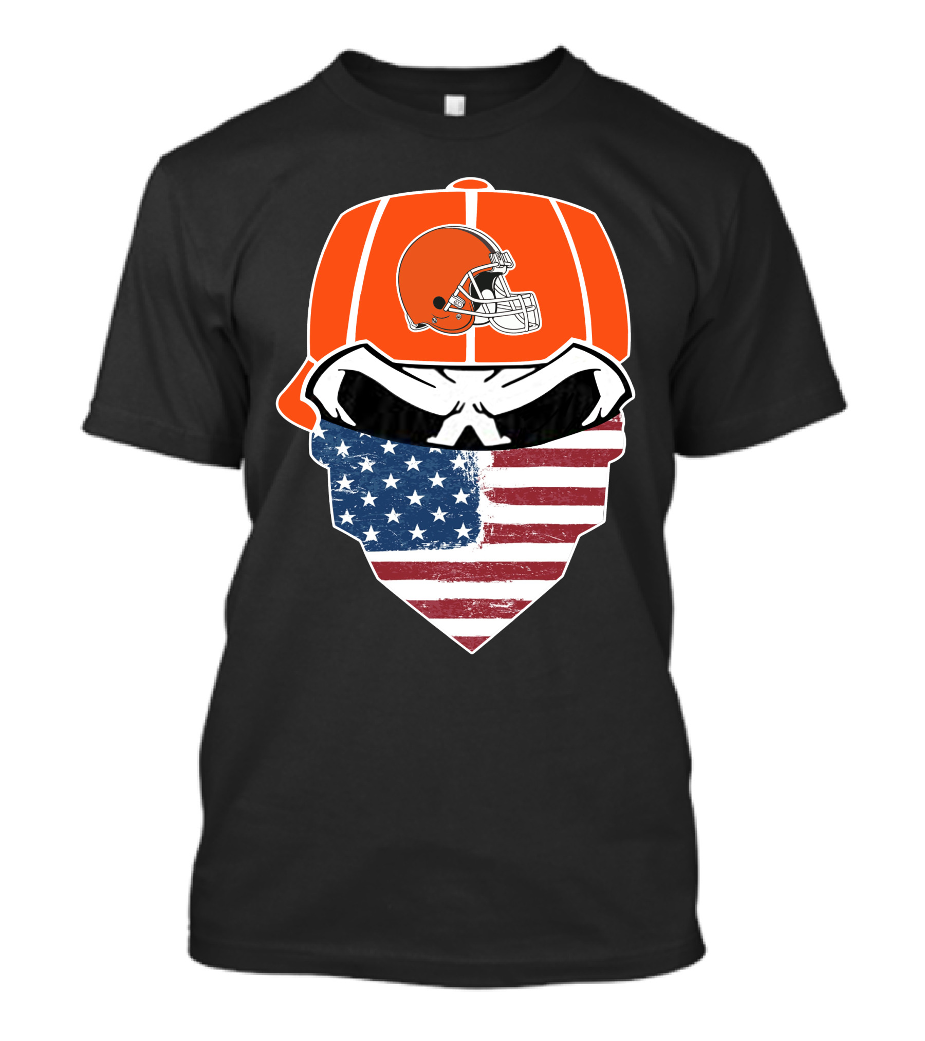 Cleveland Browns Skull American Flag Bandana T-Shirt