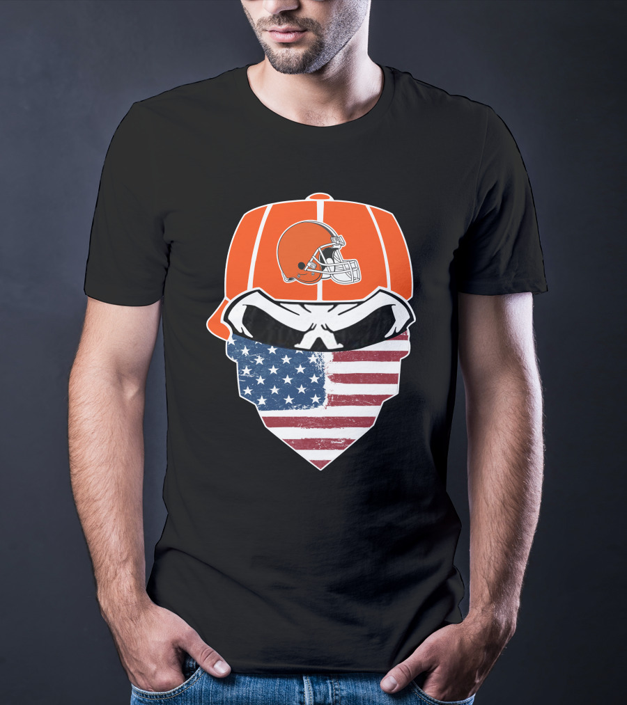 Cleveland Browns Skull American Flag Bandana T-Shirt