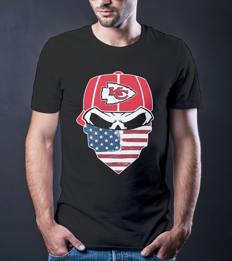 Kansas City Chiefs American Flag Bandana Skull T-Shirt