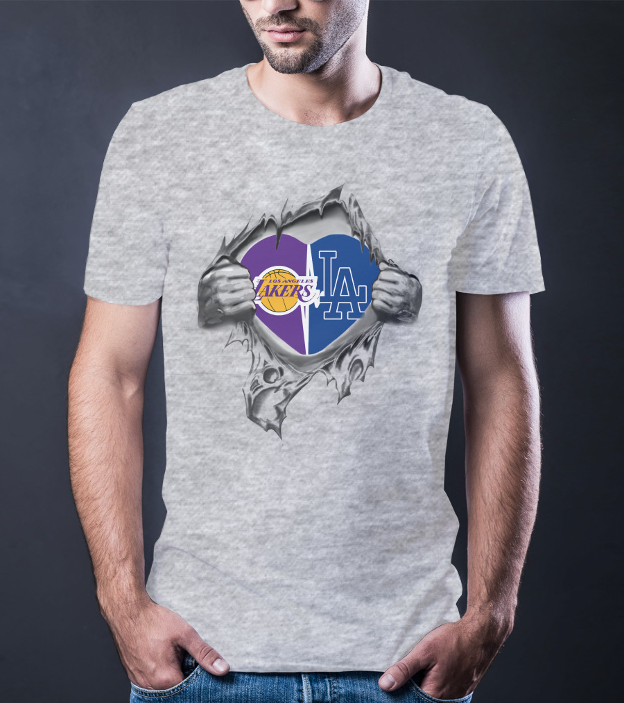 Los Angeles Lakers Dodgers Heart Rip T-Shirt