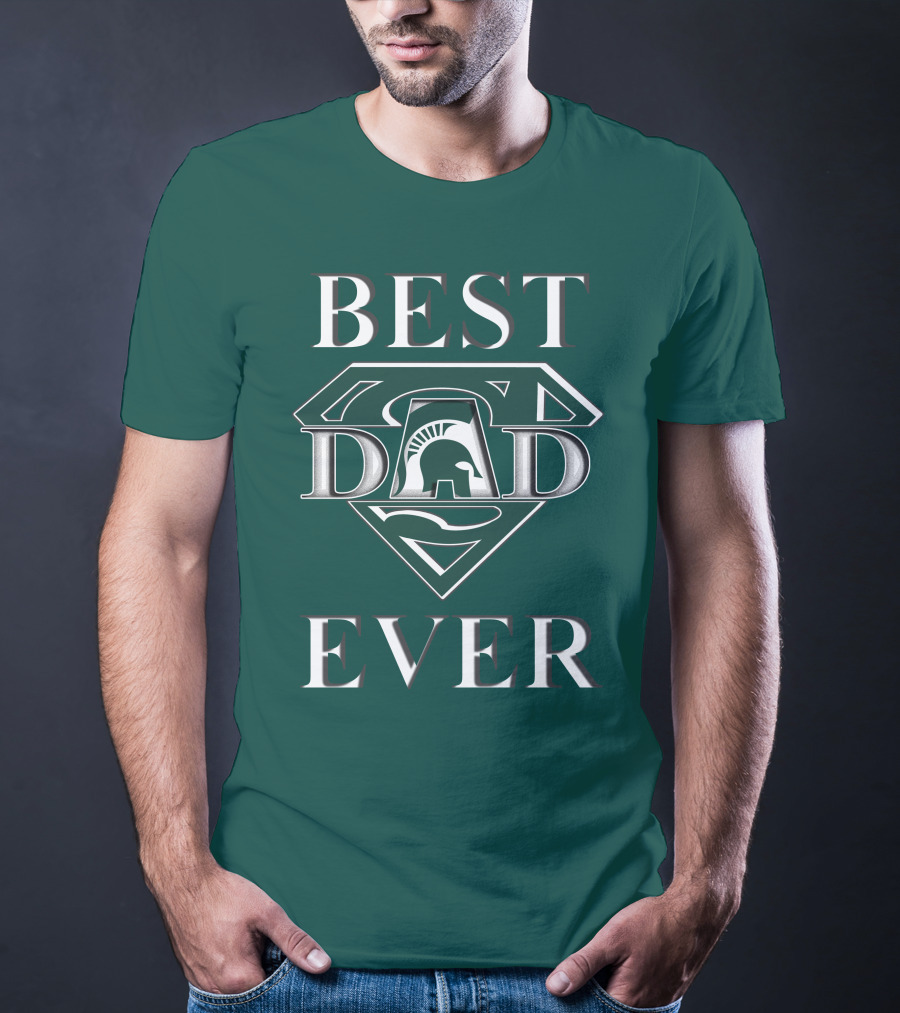Michigan State Spartans Best Dad Ever Spartan Logo Superhero Badge T-Shirt