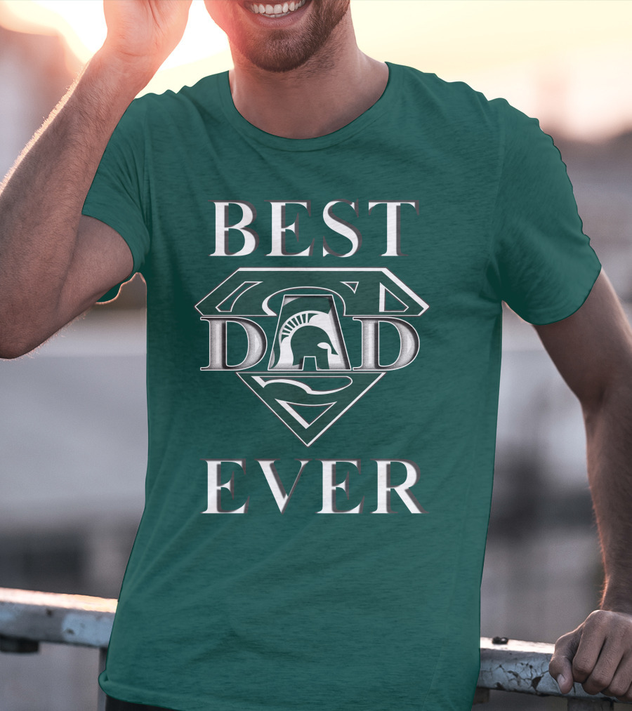 Michigan State Spartans Best Dad Ever Spartan Logo Superhero Badge T-Shirt