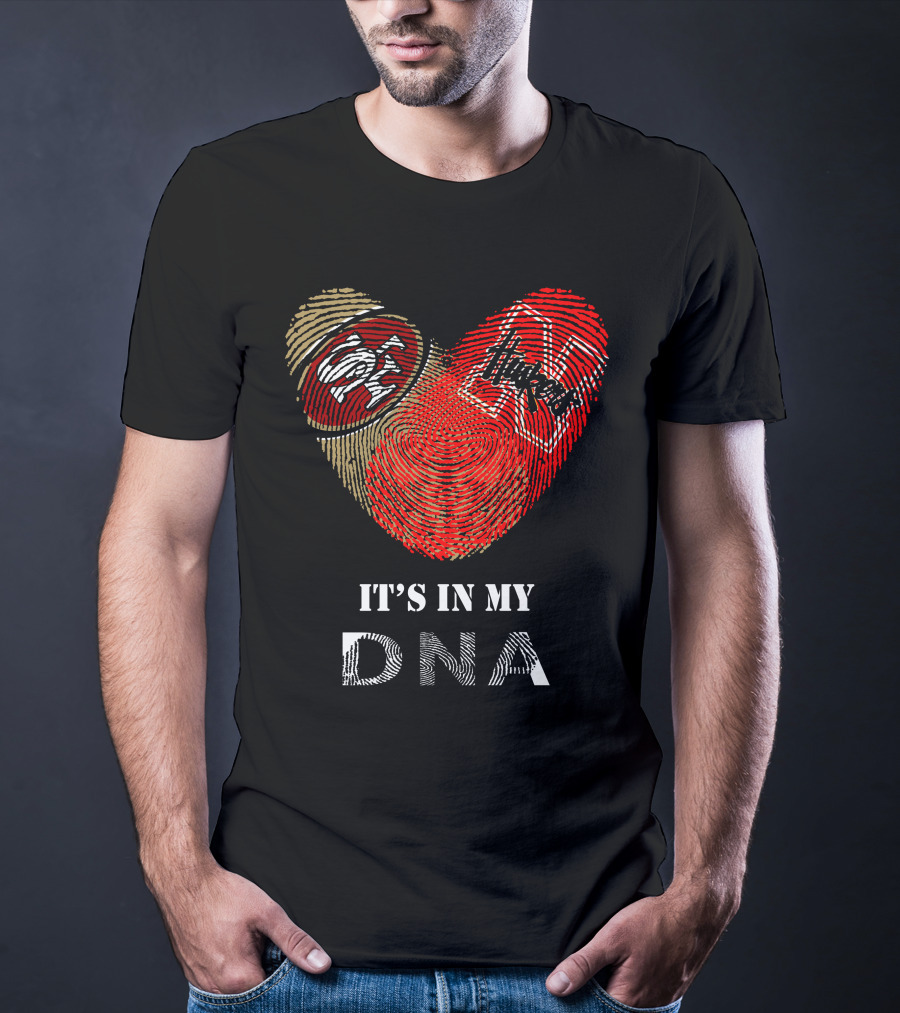 49ers And Nebraska Cornhuskers It's In My Dna Heart-Shaped Fingerprint T-Shirt