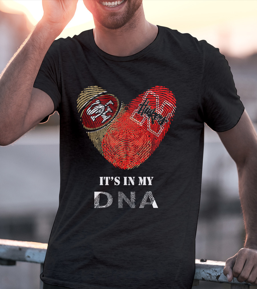 49ers And Nebraska Cornhuskers It's In My Dna Heart-Shaped Fingerprint T-Shirt