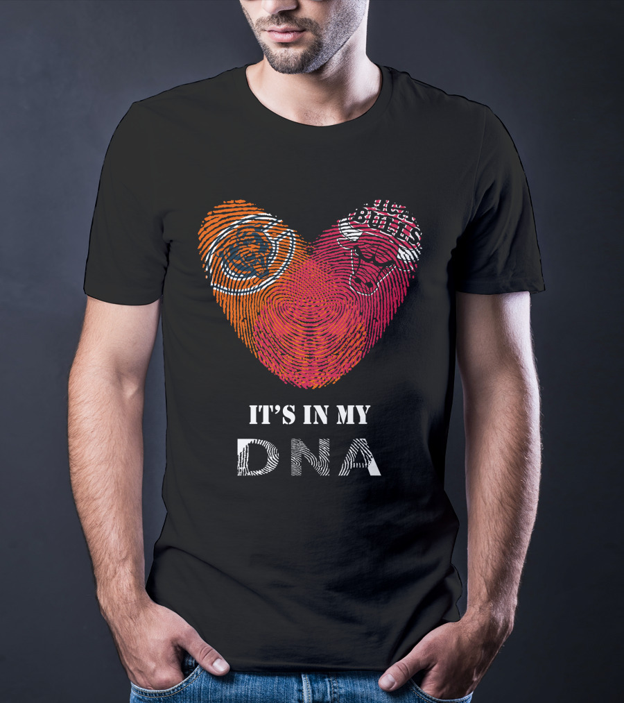 Chicago Bears Bulls It's In My Dna Fingerprint Heart T-Shirt
