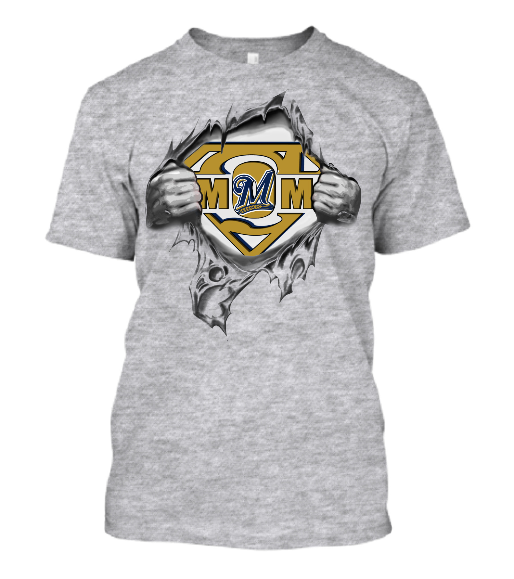 Milwaukee Brewers Super Logo With M Emblem And Ripped Flesh T-Shirt