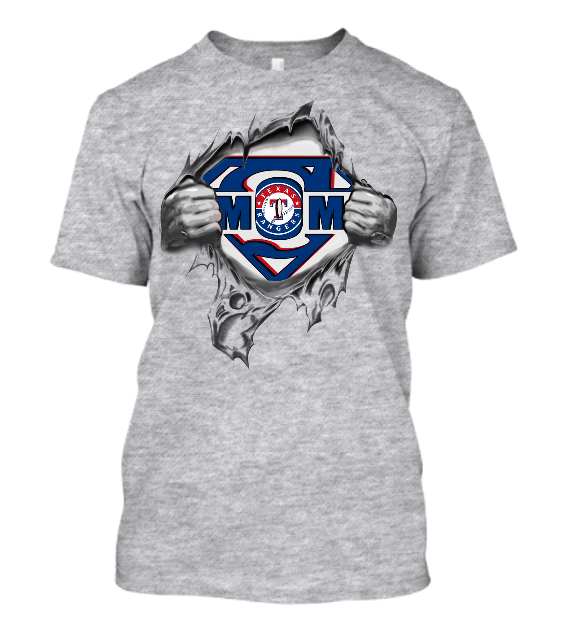 Texas Rangers Super Mom Shield With Ripped Hands T-Shirt