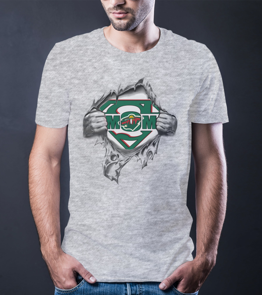 Minnesota Wild Super Mom Logo Ripped Chest T-Shirt