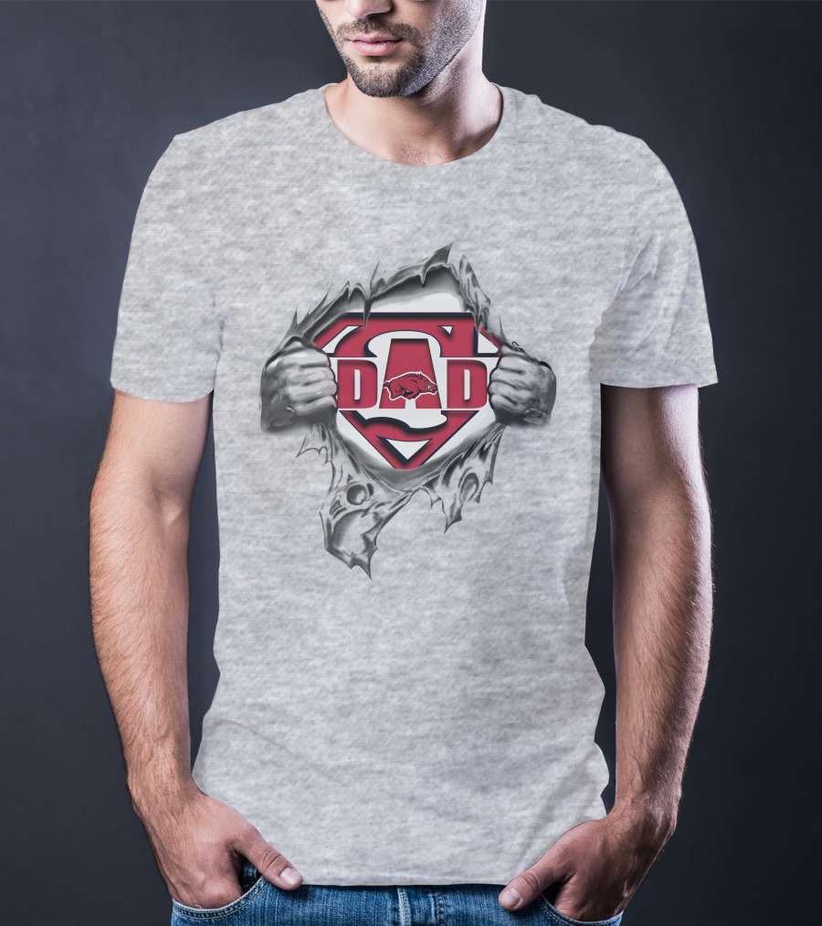 Arkansas Razorbacks Super Dad Logo With Superman Style And Hog Symbol T-Shirt