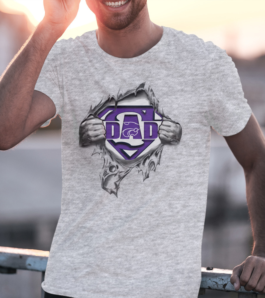 Kansas State Wildcats Dad Superhero Logo Rip T-Shirt