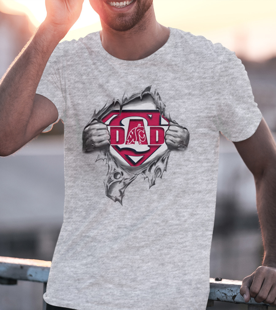 Washington State Cougars Super Dad Logo With Superman Motif T-Shirt