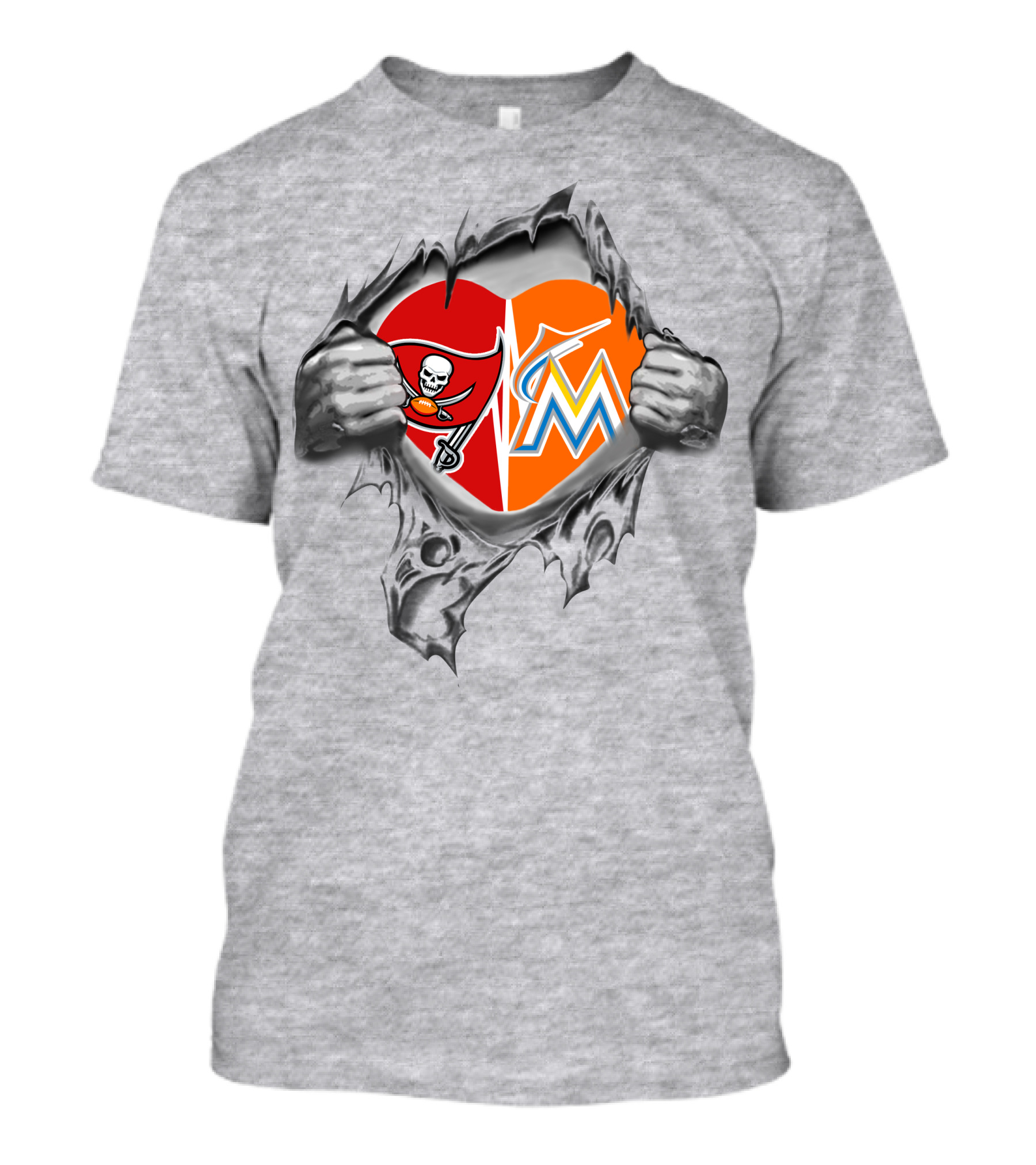 Buccaneers Miami Marlins Heart Logo Fan Passion T-Shirt