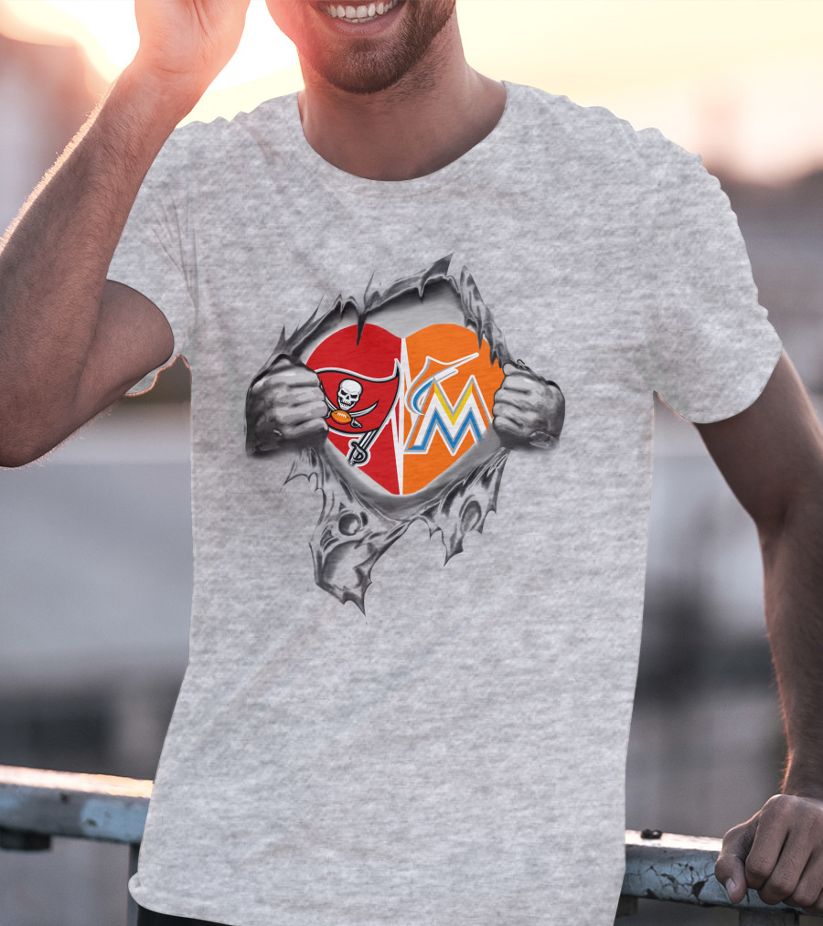 Buccaneers Miami Marlins Heart Logo Fan Passion T-Shirt