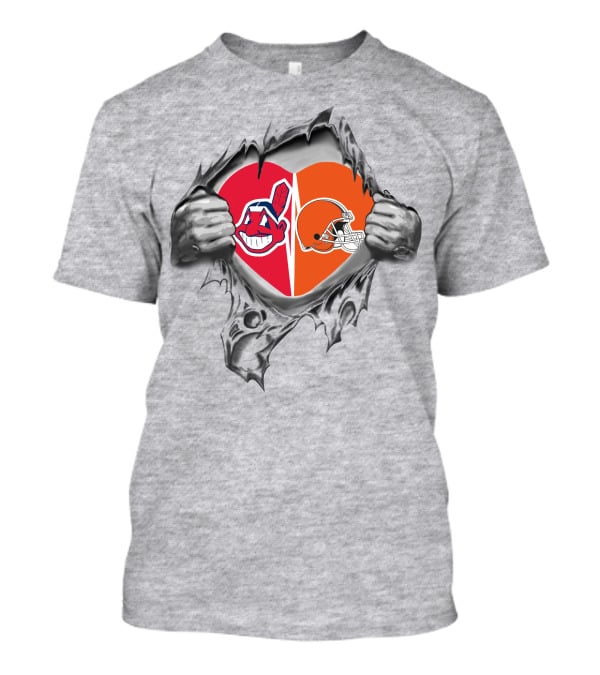 Cleveland Browns Indians Heart Chief Wahoo Football Helmet Tear T-Shirt