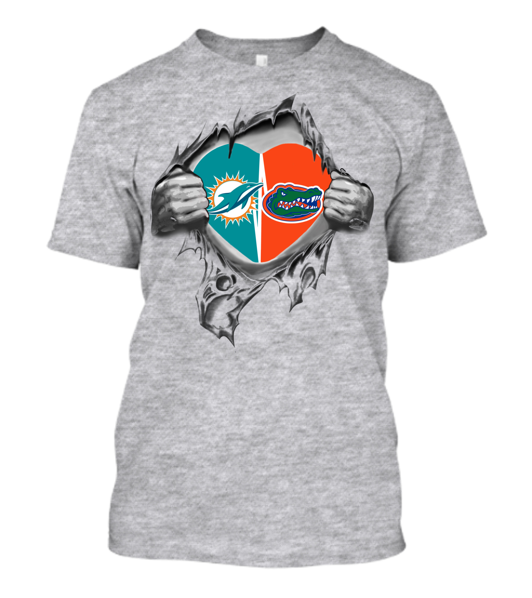 Dolphins Gators Heart Logo Split Ripped T-Shirt