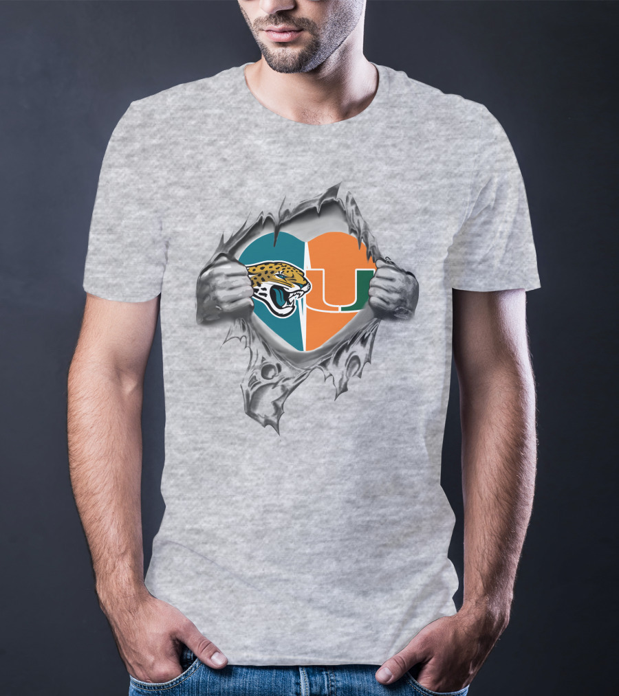 Jaguars Miami Hurricanes Heart Fan Pride T-Shirt