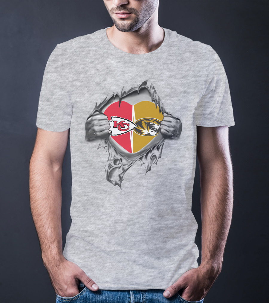 Kansas City Chiefs Missouri Tigers Heart Symbol Connection T-Shirt