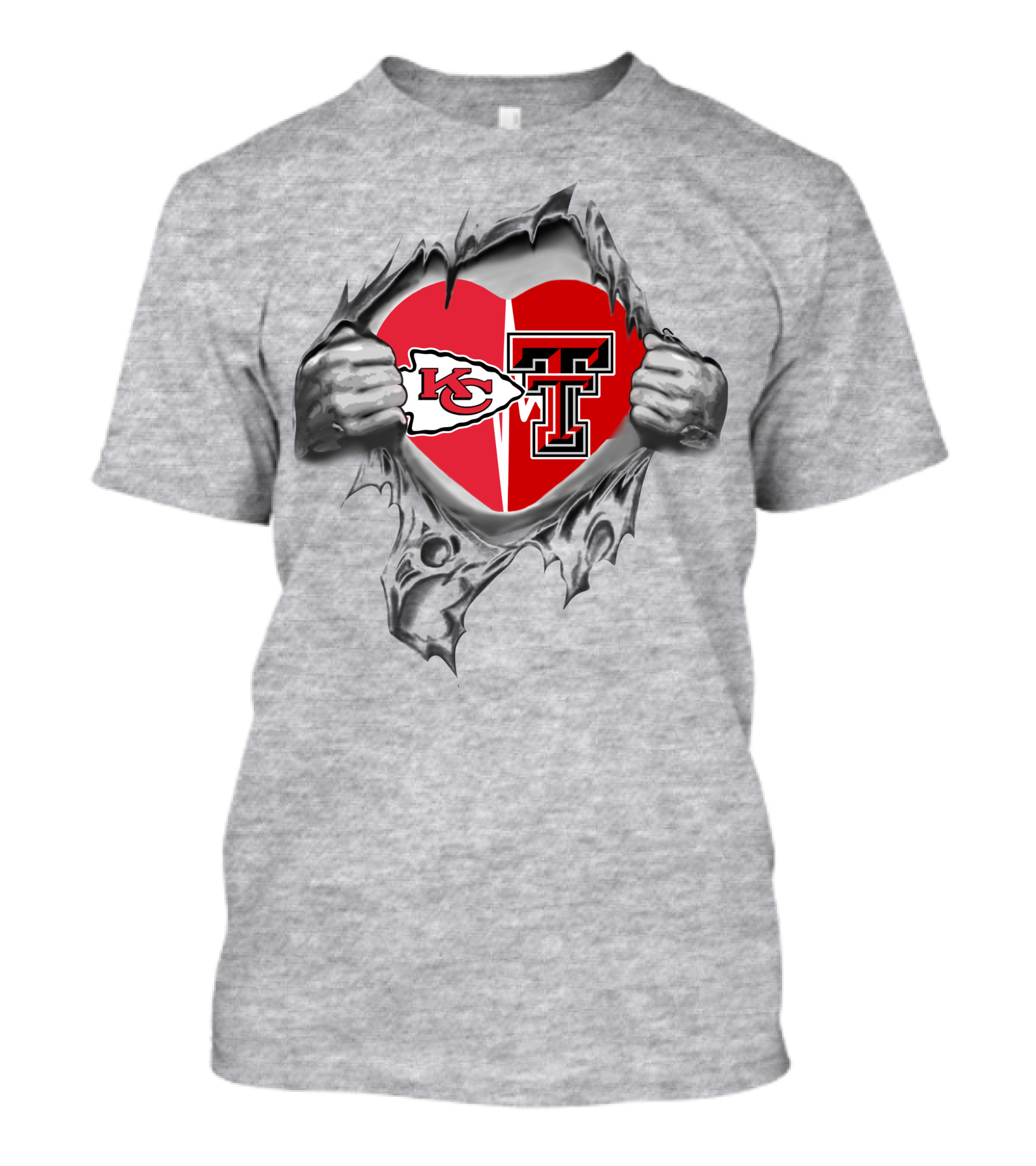 Kansas City Chiefs Texas Tech Heart Logo Rip T-Shirt