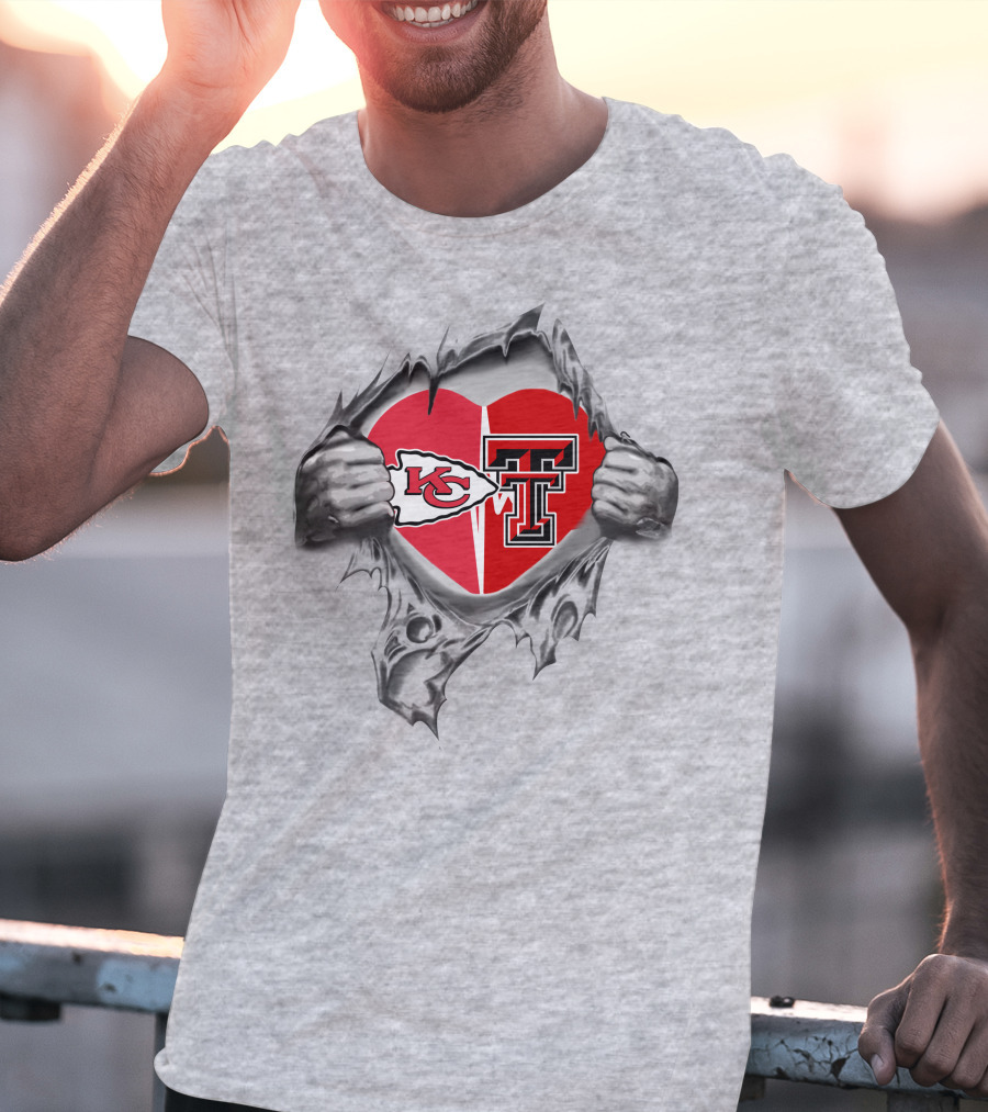 Kansas City Chiefs Texas Tech Heart Logo Rip T-Shirt