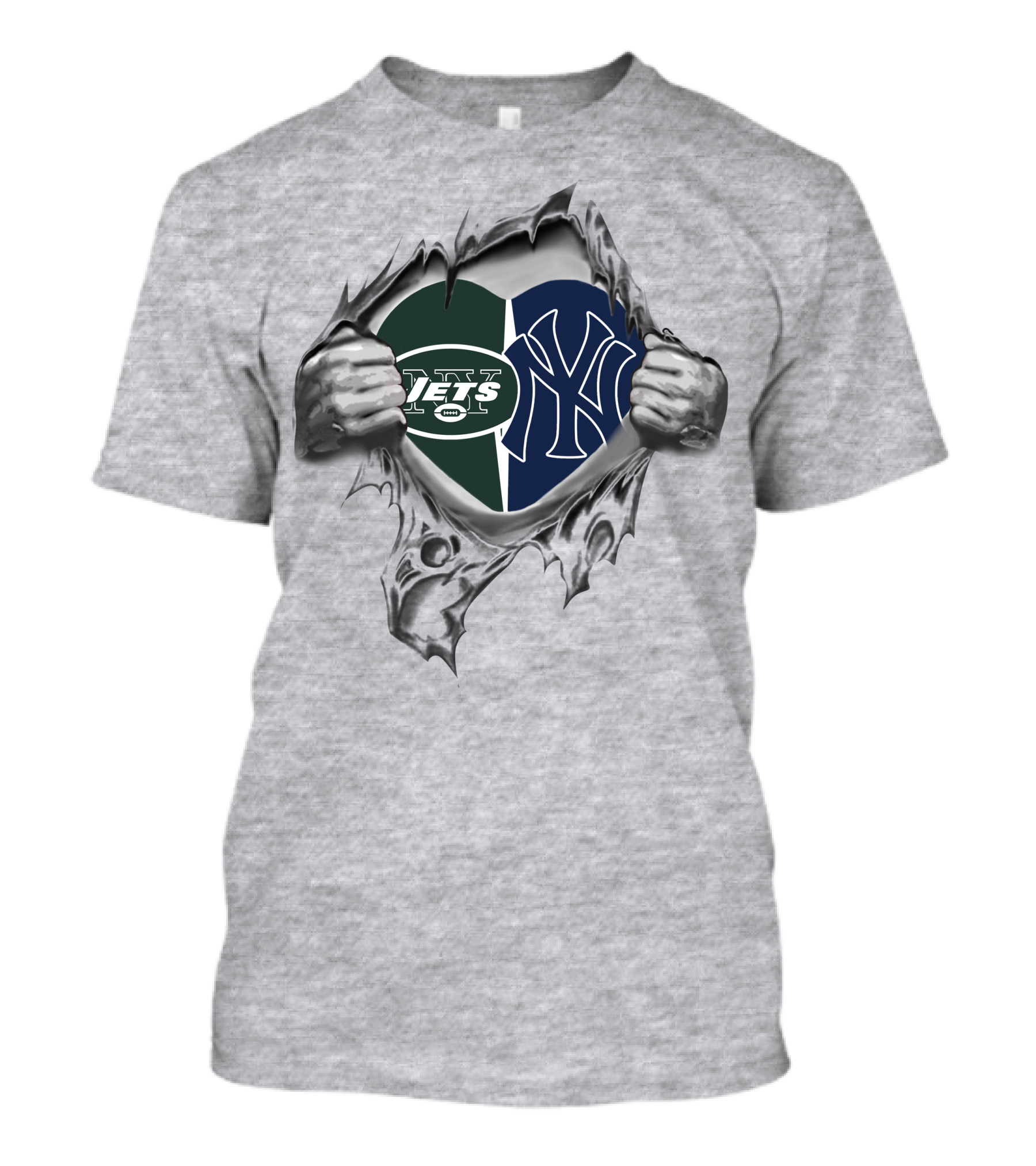 New York Jets Yankees Heart Symbol Logo Fusion T-Shirt