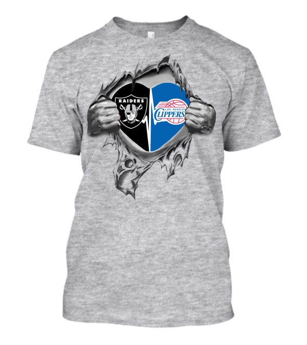 Raiders Clippers Heart With Los Angeles Clippers And Raiders Logos T-Shirt