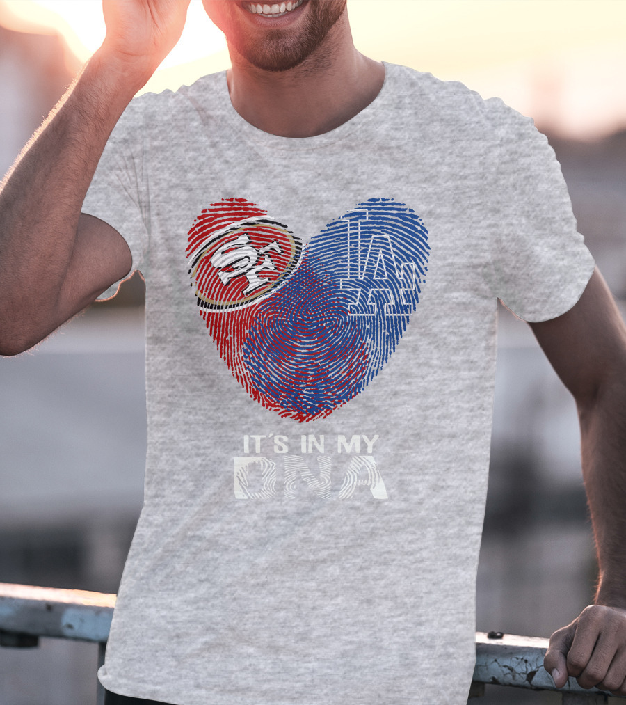 49ers Dodgers Heart Fingerprint It's In My Dna T-Shirt