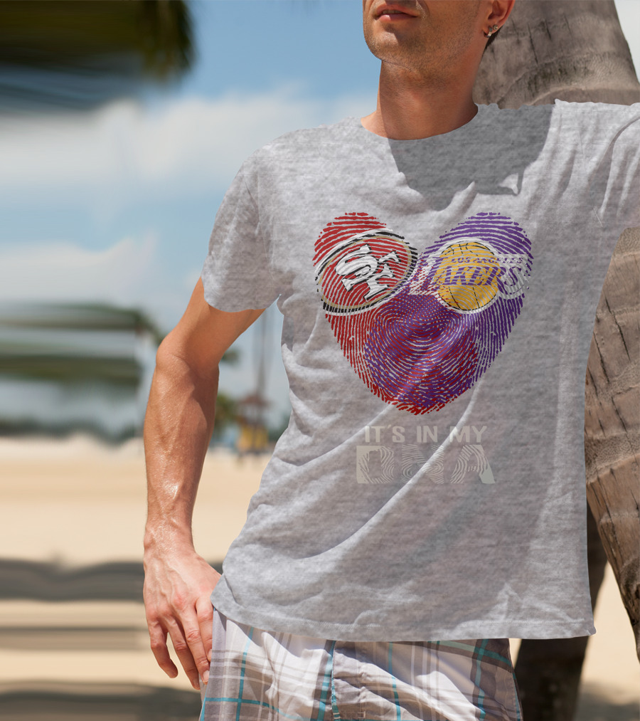 49ers Lakers It's In My Dna Fingerprint Heart T-Shirt