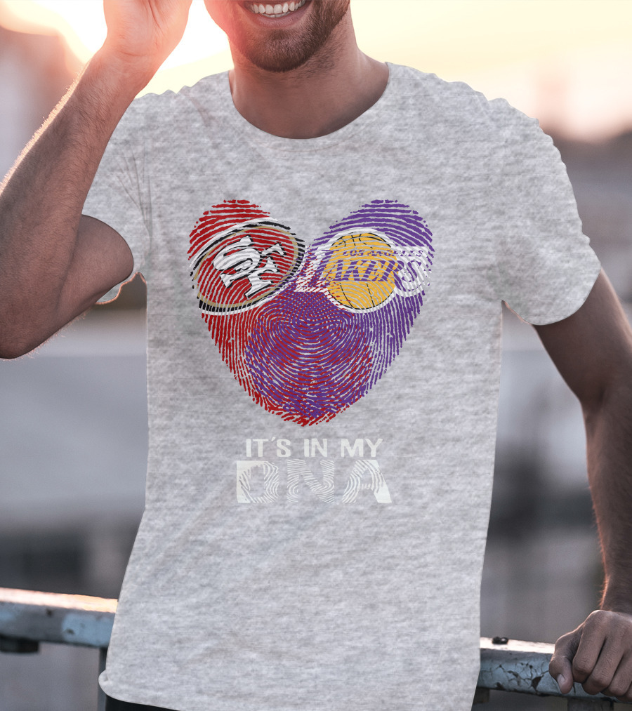 49ers Lakers It's In My Dna Fingerprint Heart T-Shirt