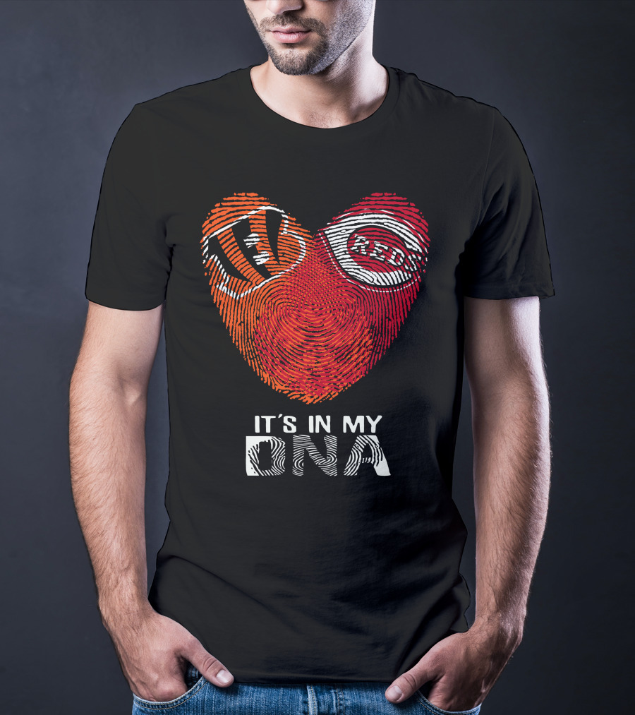 Bengals Reds Heart Fingerprint It's In My DNA T-Shirt