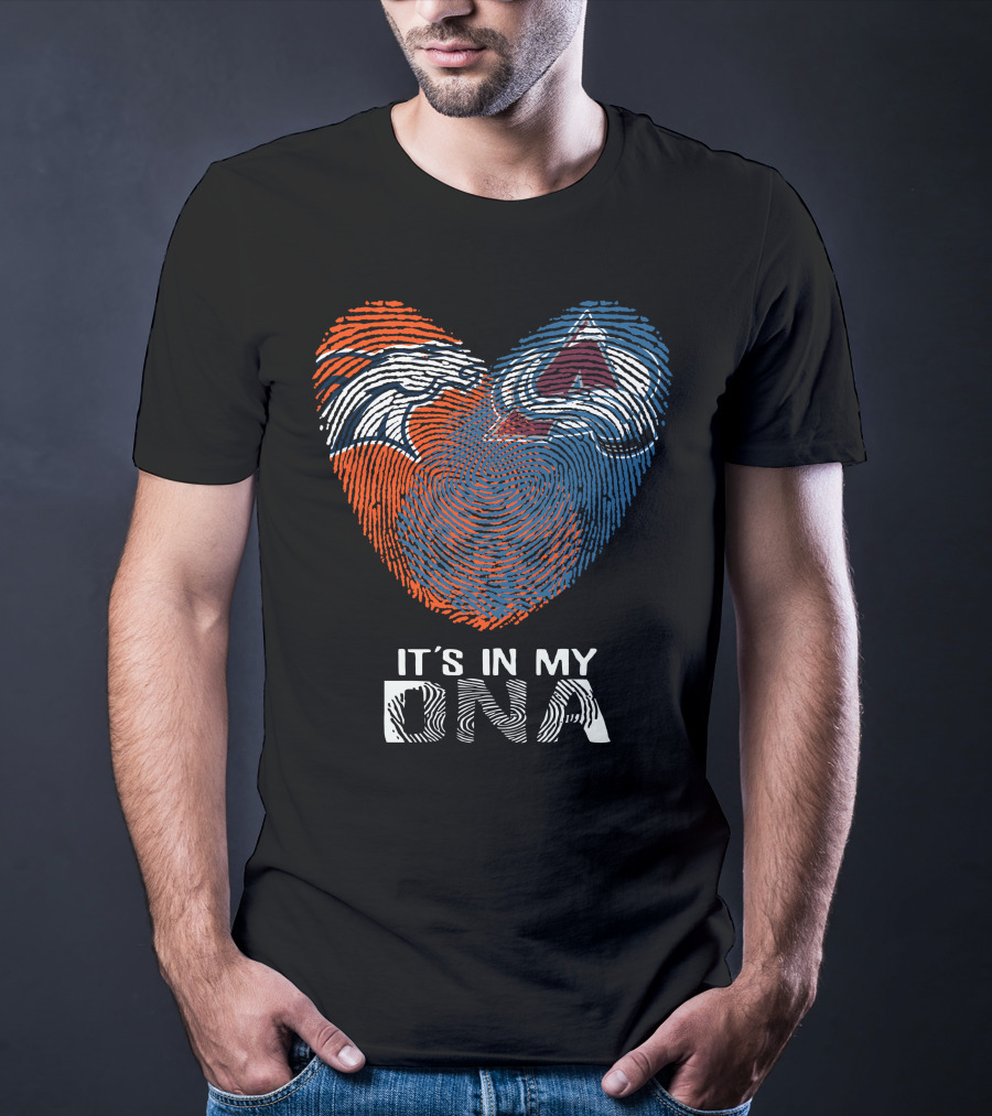 Broncos Avalanche Heart It's In My Dna Fingerprint T-Shirt