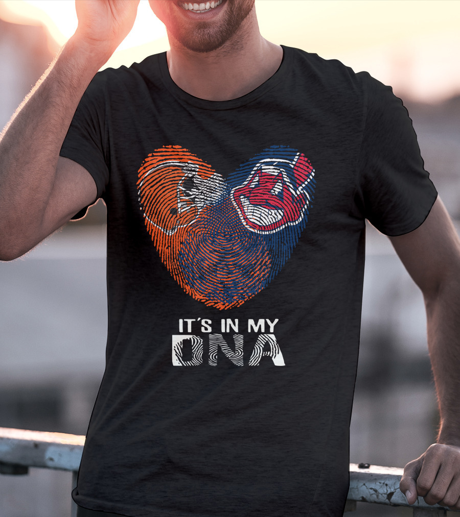 Browns Indians It's In My DNA Football Helmet And Team Logo Fingerprint T-Shirt
