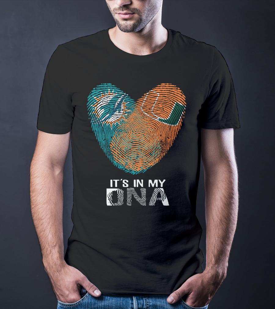 Dolphins Hurricanes It's In My DNA Fingerprint Heart Brandsymbol T-Shirt