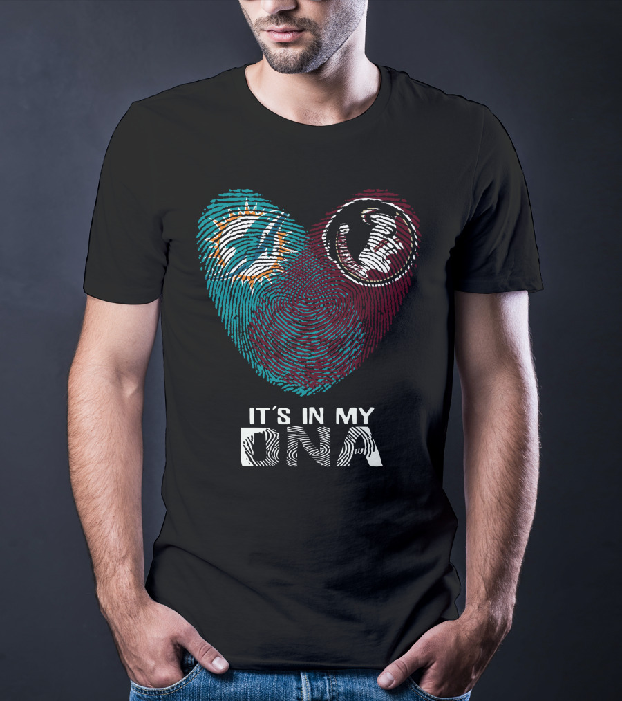 Miami Dolphins Florida State Seminoles It's In My Dna Fingerprint T-Shirt